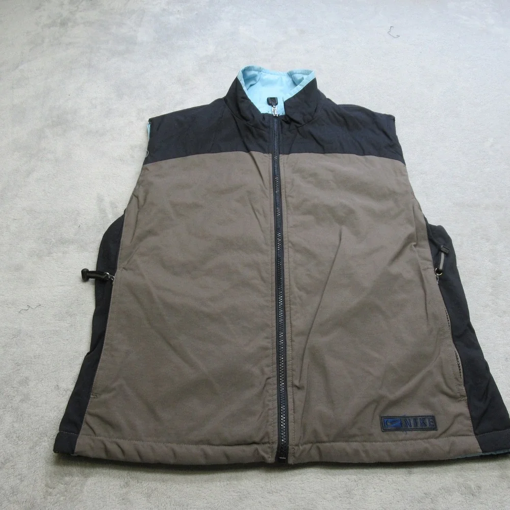 Nike Vest Youth Medium Blue Insulated Quilted Puffer Full Zip Reversible VTG‎
